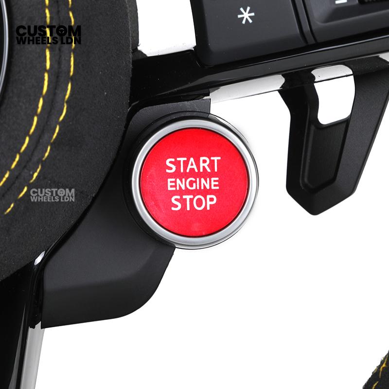 Audi Custom R8-Style Flat Bottom Steering Wheel – LED Rev Display, Alcantara Grip, Yellow Stitching, Black Paddles, Start Button | Fits A4, A5, S5, A6, A7, S6, S7, Q5, SQ5 + more | Plug & Play | With Airbag | Upgrade for Older Models Available
