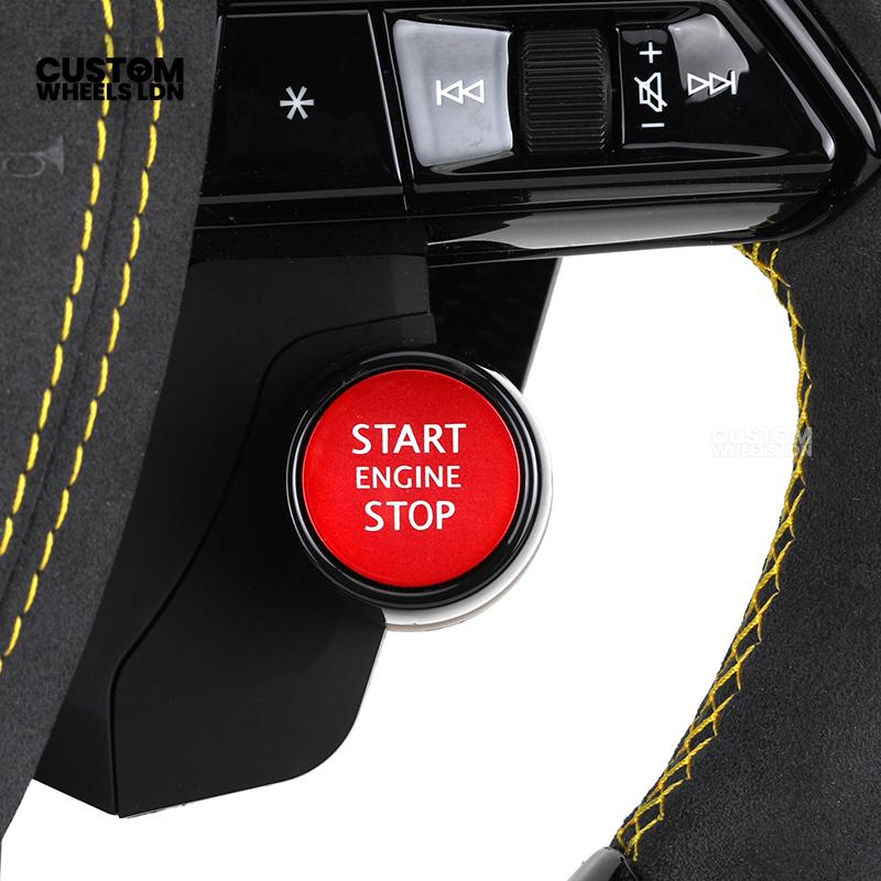Audi Custom Q/RS Flat Bottom Steering Wheel – LED Rev Display, Alcantara Grip, Yellow Stitching, Carbon Paddles, Start Button | Fits Q3, Q5, SQ5, Q7, Q8, SQ8, RSQ8, A6, A7, S6, S7 + more | Plug & Play | With Airbag | Upgrade for Older Models Available