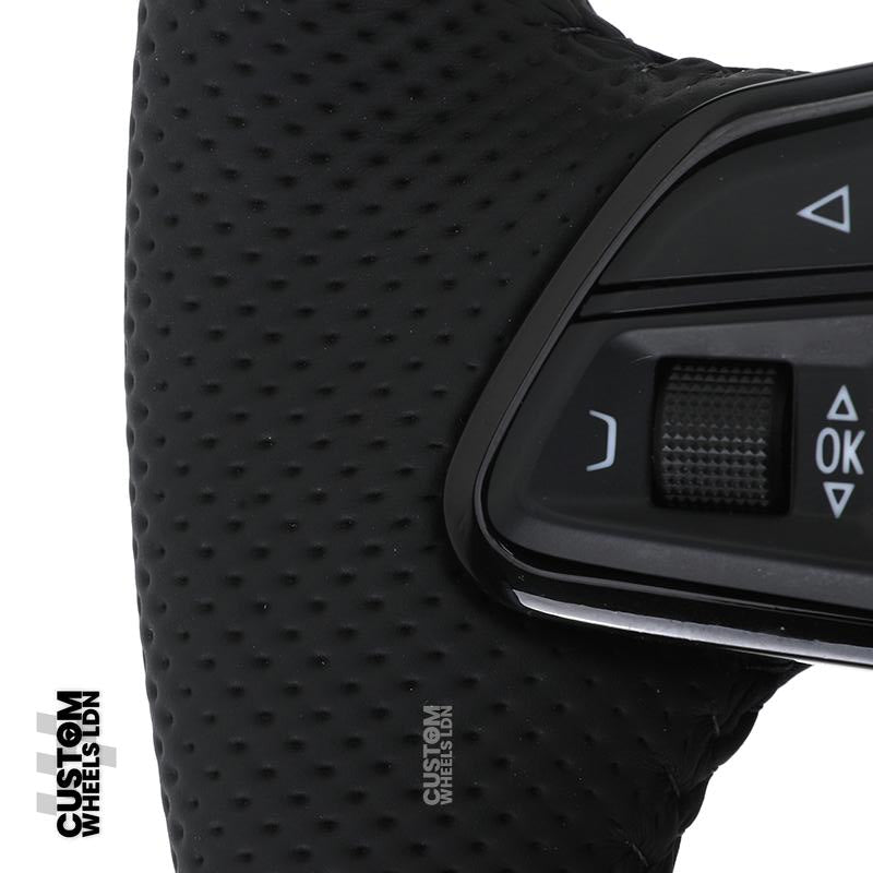 Audi Custom R8-Style Flat Bottom Steering Wheel – Black Leather, Black Stitching, Black Paddles | Fits A4, A5, S5, A6, A7, S6, S7, Q5, SQ5 + more | Plug & Play | With Airbag | Upgrade for Older Models Available