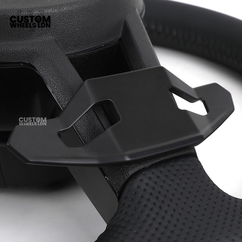 Audi Custom R8-Style Flat Bottom Steering Wheel – Black Leather, Black Stitching, Black Paddles | Fits A4, A5, S5, A6, A7, S6, S7, Q5, SQ5 + more | Plug & Play | With Airbag | Upgrade for Older Models Available