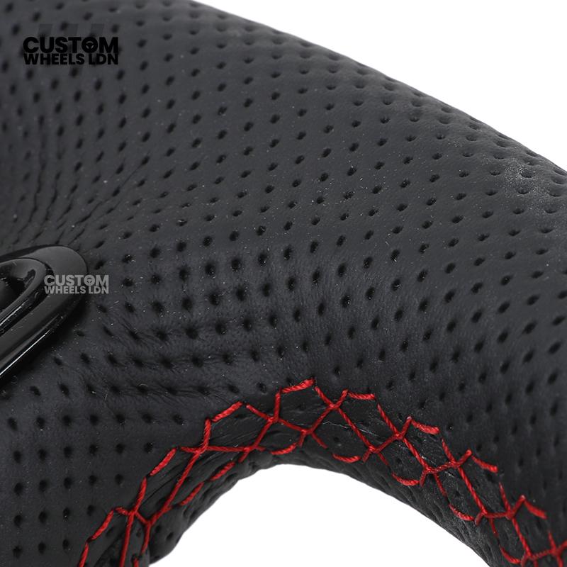 Audi Custom RS3 8V Flat Bottom Steering Wheel – Red Stitching, Red Paddles, Red Centre Stripe | Plug & Play | With Airbag