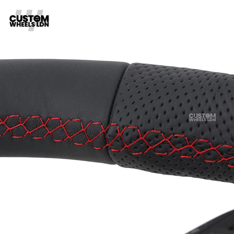 Audi Custom RS3 8V Flat Bottom Steering Wheel – Red Stitching, Red Paddles, Red Centre Stripe | Plug & Play | With Airbag