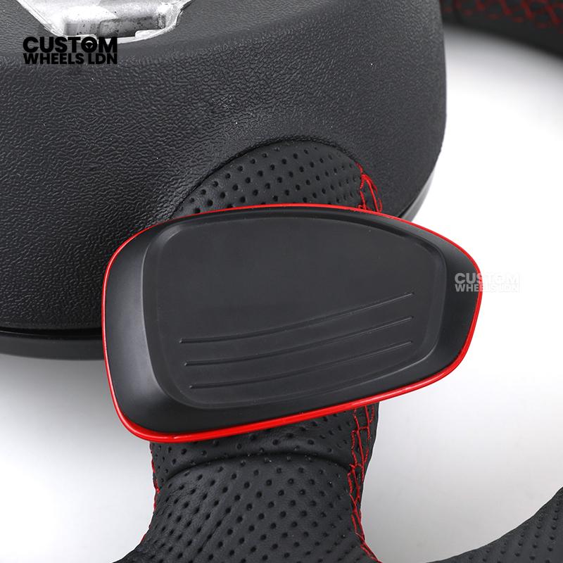 Audi Custom RS3 8V Flat Bottom Steering Wheel – Red Stitching, Red Paddles, Red Centre Stripe | Plug & Play | With Airbag