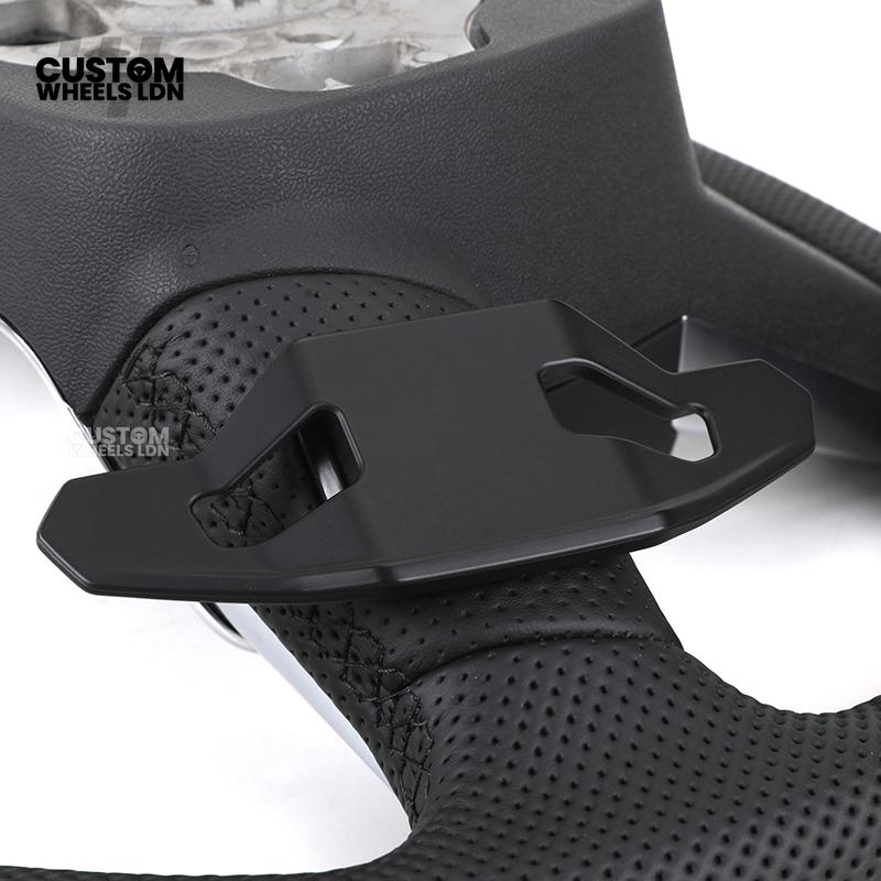 Audi Custom Q/RS Flat Bottom Steering Wheel – Perforated Leather, Black Stitching, Gloss Black Paddles, Chrome Trim | Fits Q3, Q5, SQ5, Q7, Q8, SQ8, RSQ8, A6, A7, S6, S7 + more | Plug & Play | With Airbag | Upgrade for Older Models Available