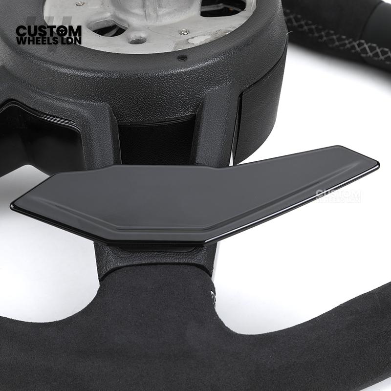Audi Custom R8-Style Flat Bottom Steering Wheel – Alcantara Grip, Red Centre Stripe, White Stitching, Gloss Black Paddles | Fits A4, A5, S5, A6, A7, S6, S7, Q5, SQ5 + more | Plug & Play | With Airbag | Upgrade for Older Models Available
