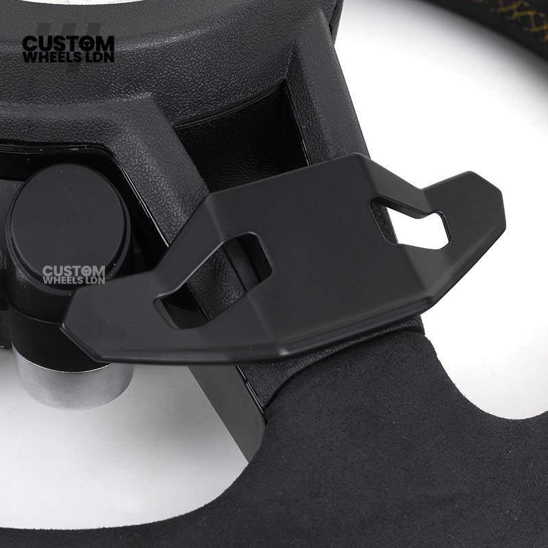 Audi Custom R8-Style Flat Bottom Steering Wheel – Alcantara Grip, Yellow Stitching, Black Paddles, Start Button | Fits A4, A5, S5, A6, A7, S6, S7, Q5, SQ5 + more | Plug & Play | With Airbag | Upgrade for Older Models Available