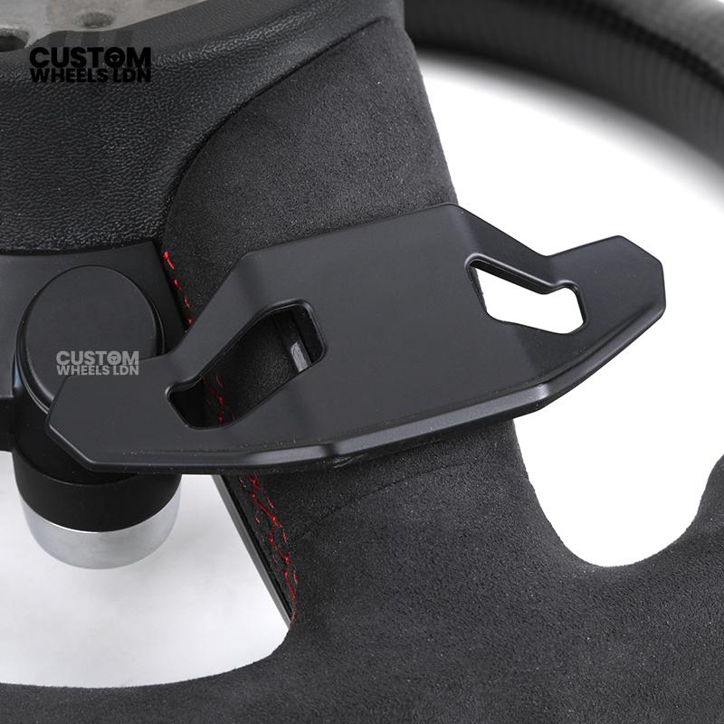 Audi Custom B9 Flat Bottom Steering Wheel – Alcantara Grip, Carbon Top & Bottom, Red Stitching, Black Paddles, Start Button | Fits A4, S4, A5, S5, Q5, SQ5, A6, A7, S6, S7 + more | Plug & Play | With Airbag | Upgrade for Older Models Available