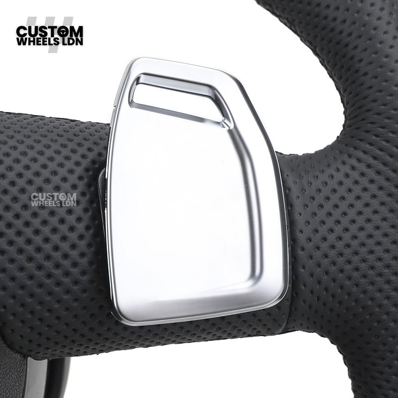 Audi Custom B9 Flat Bottom Steering Wheel – Black Leather, Silver Paddles, S Badge | Fits A4, S4, A5, S5, Q5, SQ5, A6, A7 + more | Plug & Play | With Airbag | Upgrade for Older Models Available