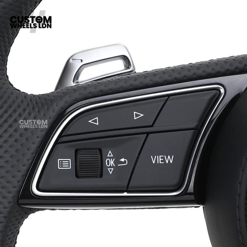 Audi Custom B9 Flat Bottom Steering Wheel – Black Leather, Silver Paddles, S Badge | Fits A4, S4, A5, S5, Q5, SQ5, A6, A7 + more | Plug & Play | With Airbag | Upgrade for Older Models Available
