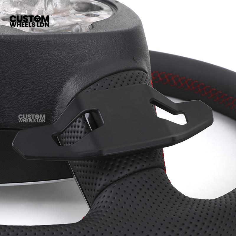 Audi Custom S-Line Flat Bottom Steering Wheel – Black Leather, Red Stitching, Urus Paddles | Fits A1, A3, S3, A4, A5, S5, Q2, Q3, Q5, SQ5 + more | Plug & Play | With Airbag
