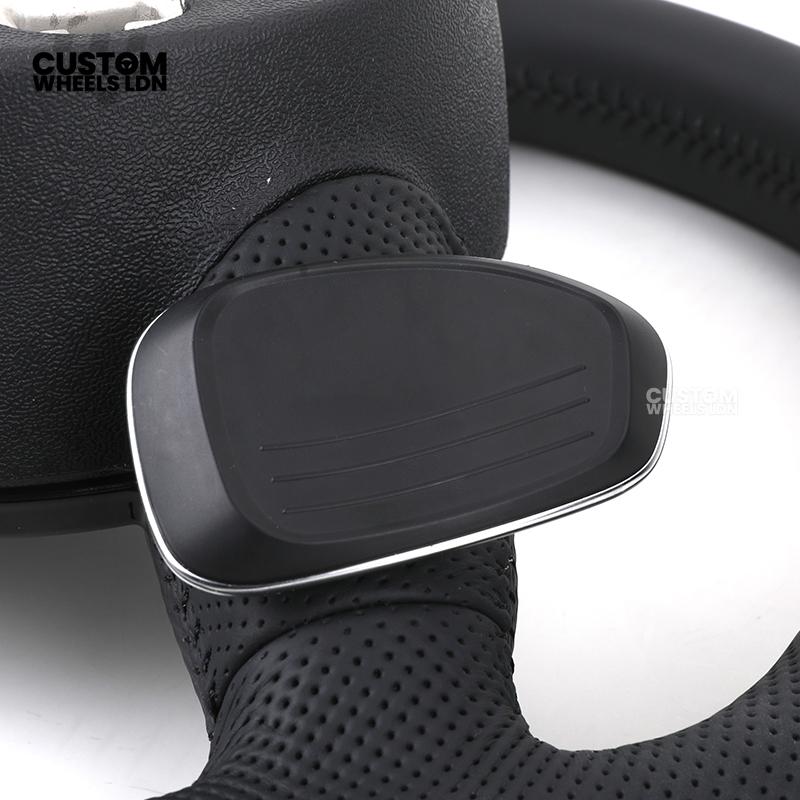 Audi Custom 8V Round Steering Wheel – Black Leather, Perforated Grips, Silver Paddles, Chrome Trim | Fits A3, S3, RS3 8V, A1, Q2, TT + more | Plug & Play | With Airbag | Upgrade for Older Models Available