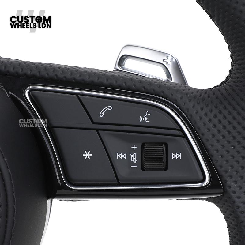 Audi Custom B9 Flat Bottom Steering Wheel – Black Leather, Silver Paddles, S Badge | Fits A4, S4, A5, S5, Q5, SQ5, A6, A7 + more | Plug & Play | With Airbag | Upgrade for Older Models Available