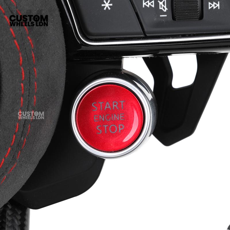 Audi Custom B9 Flat Bottom Steering Wheel – Alcantara Grip, Carbon Top & Bottom, Red Stitching, Black Paddles, Start Button | Fits A4, S4, A5, S5, Q5, SQ5, A6, A7, S6, S7 + more | Plug & Play | With Airbag | Upgrade for Older Models Available