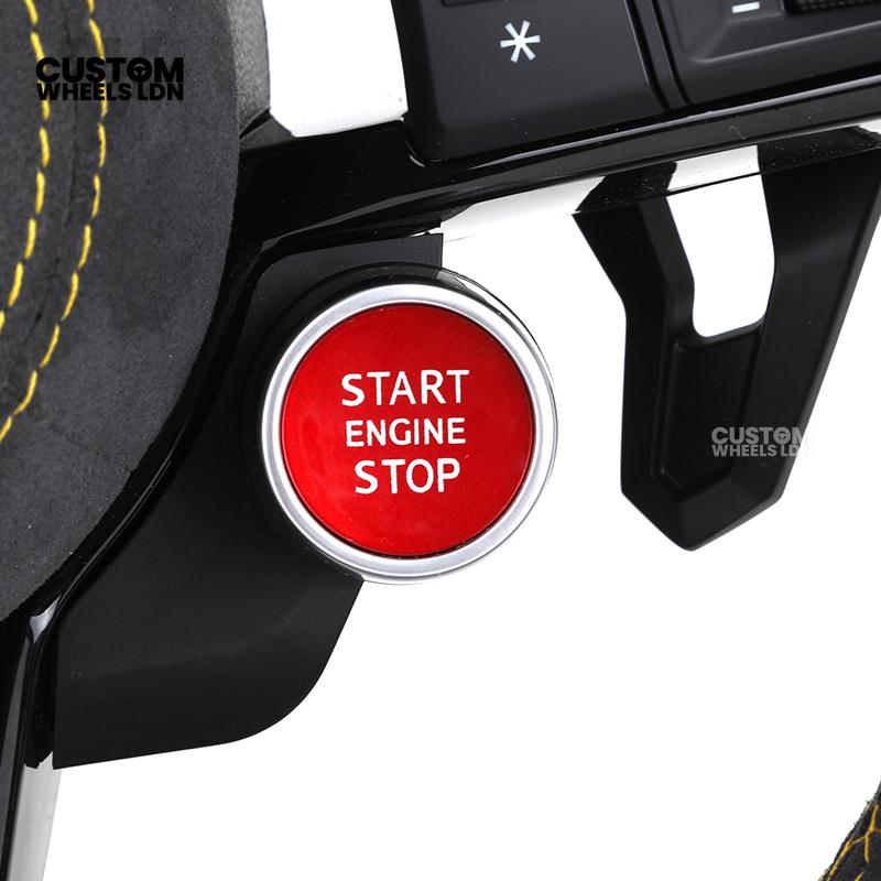 Audi Custom R8-Style Flat Bottom Steering Wheel – Alcantara Grip, Yellow Stitching, Black Paddles, Start Button | Fits A4, A5, S5, A6, A7, S6, S7, Q5, SQ5 + more | Plug & Play | With Airbag | Upgrade for Older Models Available