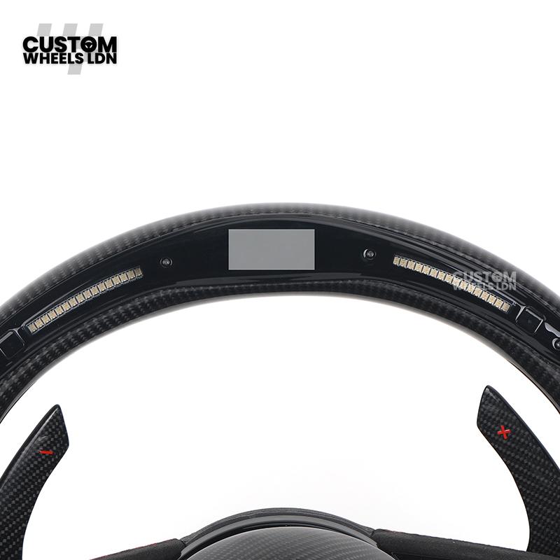 Audi Custom B9 Flat Bottom Steering Wheel – LED Rev Display, Alcantara Grip, Carbon Top & Bottom, Carbon Paddles | Fits A3, S3, RS3, A4, S4, A5, S5, Q5, SQ5, A6, A7 + more | Plug & Play | With Airbag | Upgrade for Older Models Available