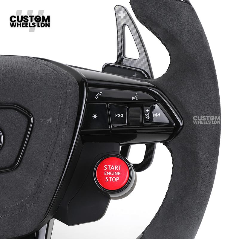 Audi Custom Q/RS Series Flat Bottom Steering Wheel – LED Rev Display, Alcantara Grip, Carbon Top & Bottom, Carbon Paddles, Start Button | Fits Q3, Q5, SQ5, Q7, Q8, SQ8, RSQ8, A6, A7, A8 (D5) | Plug & Play | With Airbag