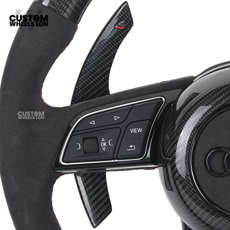 Audi Custom B9 Flat Bottom Steering Wheel – LED Rev Display, Alcantara Grip, Carbon Top & Bottom, Carbon Paddles | Fits A3, S3, RS3, A4, S4, A5, S5, Q5, SQ5, A6, A7 + more | Plug & Play | With Airbag | Upgrade for Older Models Available