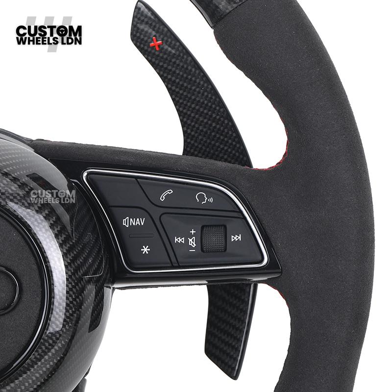 Audi Custom B9 Flat Bottom Steering Wheel – LED Rev Display, Alcantara Grip, Carbon Top & Bottom, Carbon Paddles | Fits A3, S3, RS3, A4, S4, A5, S5, Q5, SQ5, A6, A7 + more | Plug & Play | With Airbag | Upgrade for Older Models Available