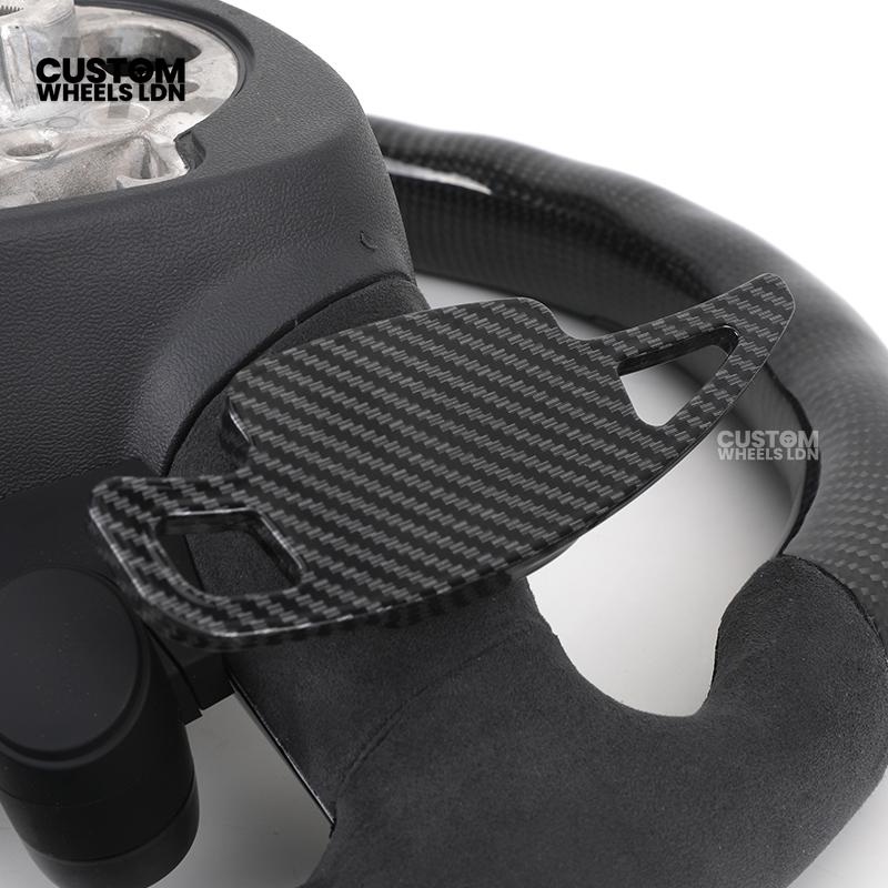 Audi Custom Q/RS Series Flat Bottom Steering Wheel – LED Rev Display, Alcantara Grip, Carbon Top & Bottom, Carbon Paddles, Start Button | Fits Q3, Q5, SQ5, Q7, Q8, SQ8, RSQ8, A6, A7, A8 (D5) | Plug & Play | With Airbag