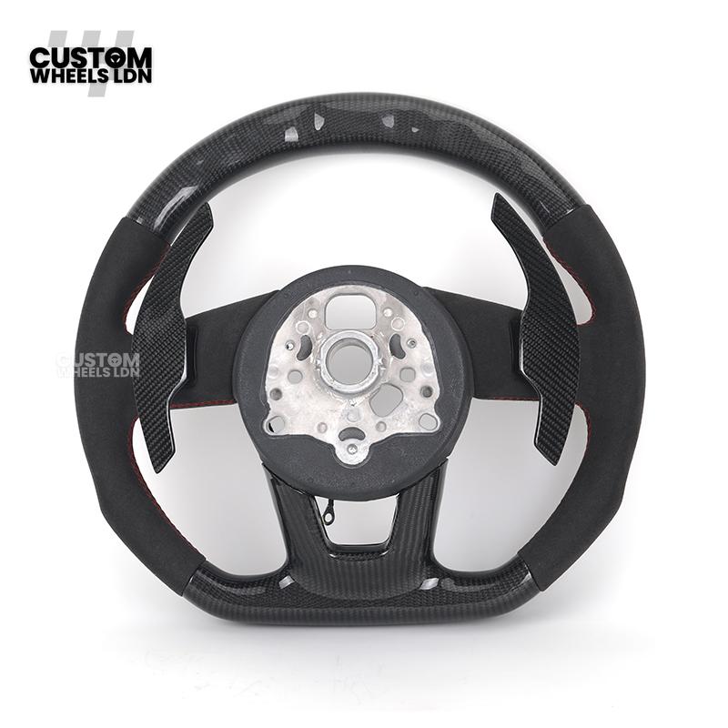 Audi Custom B9 Flat Bottom Steering Wheel – LED Rev Display, Alcantara Grip, Carbon Top & Bottom, Carbon Paddles | Fits A3, S3, RS3, A4, S4, A5, S5, Q5, SQ5, A6, A7 + more | Plug & Play | With Airbag | Upgrade for Older Models Available