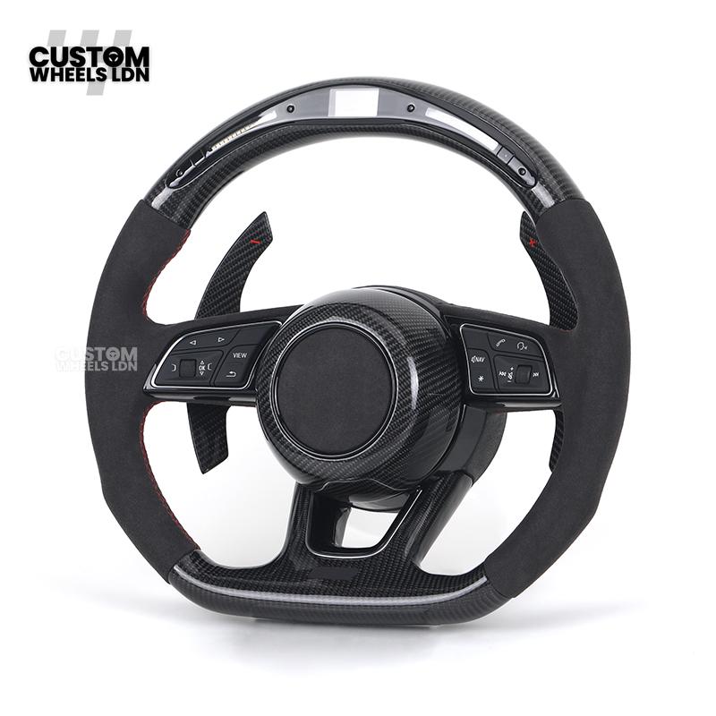 Audi Custom B9 Flat Bottom Steering Wheel – LED Rev Display, Alcantara Grip, Carbon Top & Bottom, Carbon Paddles | Fits A3, S3, RS3, A4, S4, A5, S5, Q5, SQ5, A6, A7 + more | Plug & Play | With Airbag | Upgrade for Older Models Available