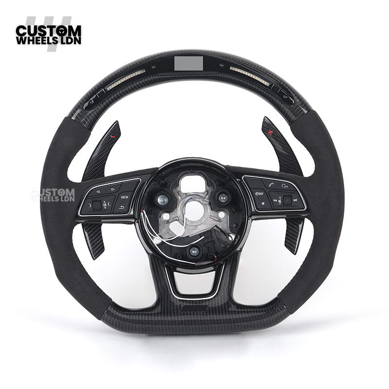 Audi Custom B9 Flat Bottom Steering Wheel – LED Rev Display, Alcantara Grip, Carbon Top & Bottom, Carbon Paddles | Fits A3, S3, RS3, A4, S4, A5, S5, Q5, SQ5, A6, A7 + more | Plug & Play | With Airbag | Upgrade for Older Models Available