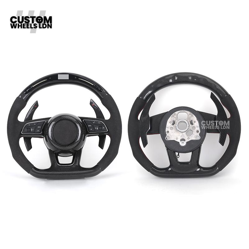 Audi Custom B9 Flat Bottom Steering Wheel – LED Rev Display, Alcantara Grip, Carbon Top & Bottom, Carbon Paddles | Fits A3, S3, RS3, A4, S4, A5, S5, Q5, SQ5, A6, A7 + more | Plug & Play | With Airbag | Upgrade for Older Models Available