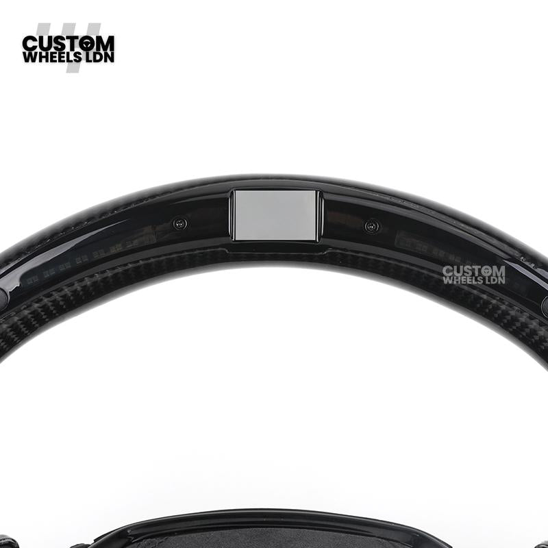 Audi Custom Q/RS Series Flat Bottom Steering Wheel – LED Rev Display, Alcantara Grip, Carbon Top & Bottom, Carbon Paddles, Start Button | Fits Q3, Q5, SQ5, Q7, Q8, SQ8, RSQ8, A6, A7, A8 (D5) | Plug & Play | With Airbag
