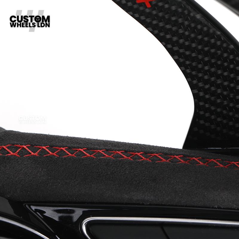 Audi Custom B9 Flat Bottom Steering Wheel – LED Rev Display, Alcantara Grip, Carbon Top & Bottom, Carbon Paddles | Fits A3, S3, RS3, A4, S4, A5, S5, Q5, SQ5, A6, A7 + more | Plug & Play | With Airbag | Upgrade for Older Models Available