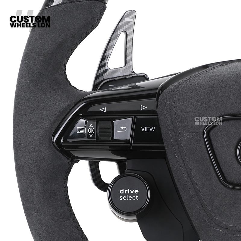 Audi Custom Q/RS Series Flat Bottom Steering Wheel – LED Rev Display, Alcantara Grip, Carbon Top & Bottom, Carbon Paddles, Start Button | Fits Q3, Q5, SQ5, Q7, Q8, SQ8, RSQ8, A6, A7, A8 (D5) | Plug & Play | With Airbag