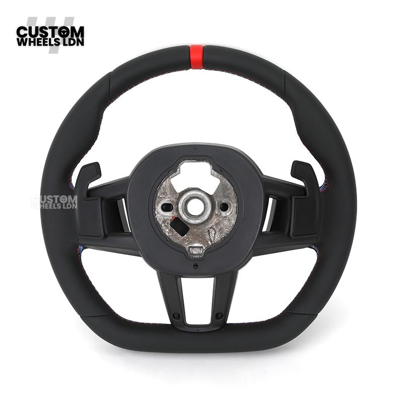 BMW Custom Steering Wheel – G42 G87 Style, Smooth Black Leather, Red Centre Stripe, Gloss Black & Satin Silver Trim, Touch Controls | Fits G20 3 Series, G42 2 Series, G87 M2 + more | Plug & Play | Retrofit Upgrade for Older Models
