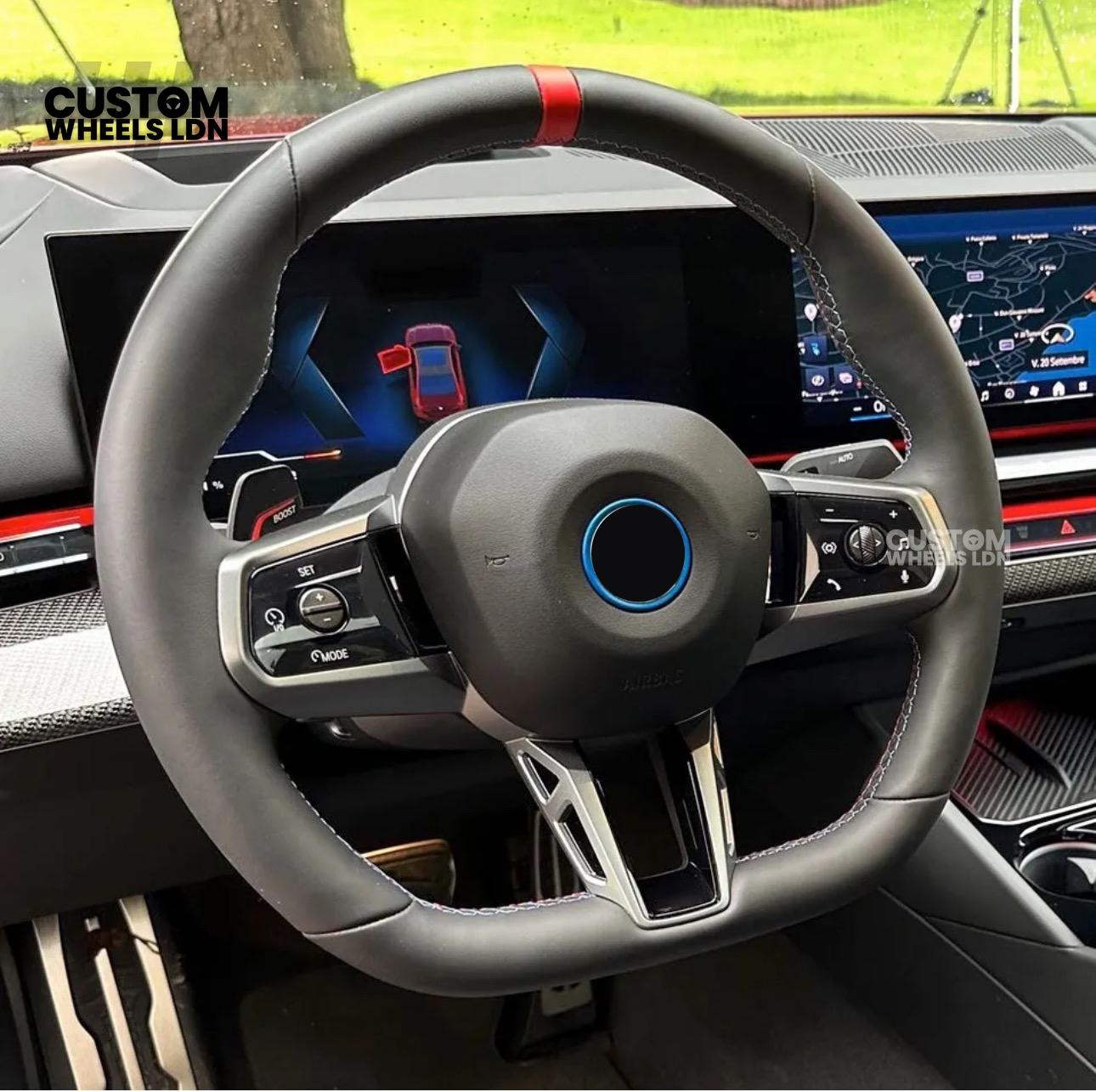 BMW Custom Steering Wheel – G42 G87 Style, Smooth Black Leather, Red Centre Stripe, Gloss Black & Satin Silver Trim, Touch Controls | Fits G20 3 Series, G42 2 Series, G87 M2 + more | Plug & Play | Retrofit Upgrade for Older Models