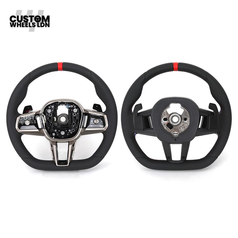 BMW Custom Steering Wheel – G42 G87 Style, Smooth Black Leather, Red Centre Stripe, Gloss Black & Satin Silver Trim, Touch Controls | Fits G20 3 Series, G42 2 Series, G87 M2 + more | Plug & Play | Retrofit Upgrade for Older Models