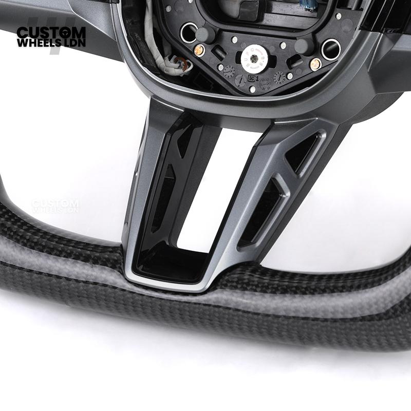 BMW Custom i5 G60 Flat Bottom Steering Wheel – Carbon Fiber, BMW M Stripe, Silver Trim, Perforated Leather Grips | Fits G20 3 Series, G22 4 Series, G30 5 Series + more | Plug & Play | Retrofit Upgrade for Older Models