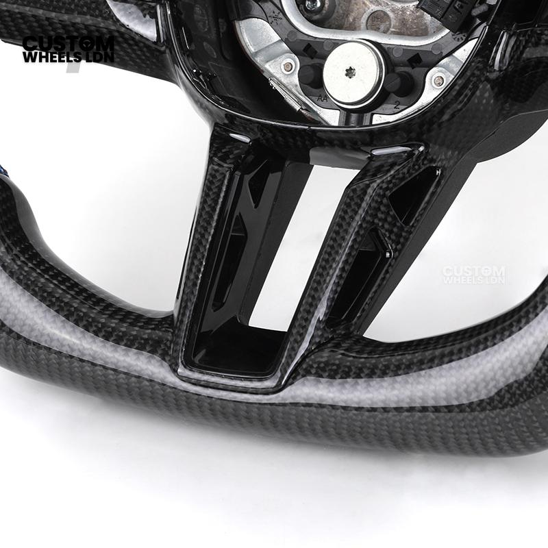 BMW Custom i5 G60 Flat Bottom Steering Wheel – Carbon Fiber, BMW M Stripe, Black Trim, Perforated Leather Grips | Fits G20 3 Series, G22 4 Series, G30 5 Series + more | Plug & Play | Retrofit Upgrade for Older Models