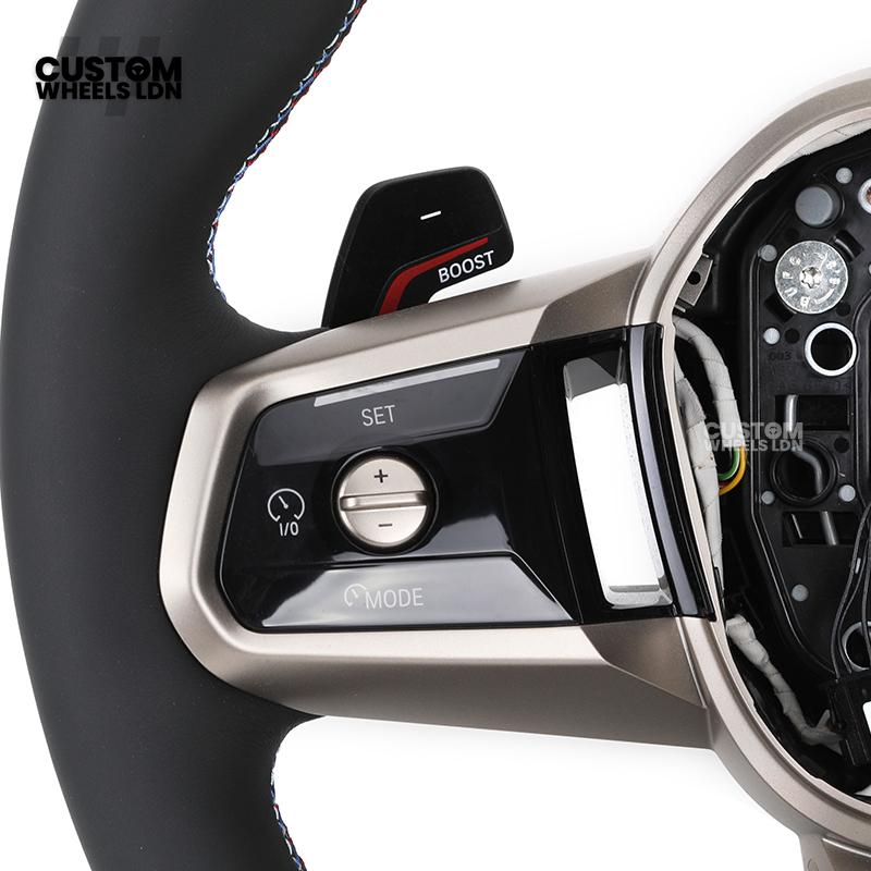 BMW Custom Steering Wheel – G42 G87 Style, Smooth Black Leather, Red Centre Stripe, Gloss Black & Satin Silver Trim, Touch Controls | Fits G20 3 Series, G42 2 Series, G87 M2 + more | Plug & Play | Retrofit Upgrade for Older Models