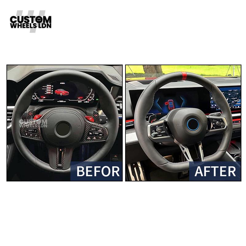 BMW Custom Steering Wheel – G42 G87 Style, Smooth Black Leather, Red Centre Stripe, Gloss Black & Satin Silver Trim, Touch Controls | Fits G20 3 Series, G42 2 Series, G87 M2 + more | Plug & Play | Retrofit Upgrade for Older Models