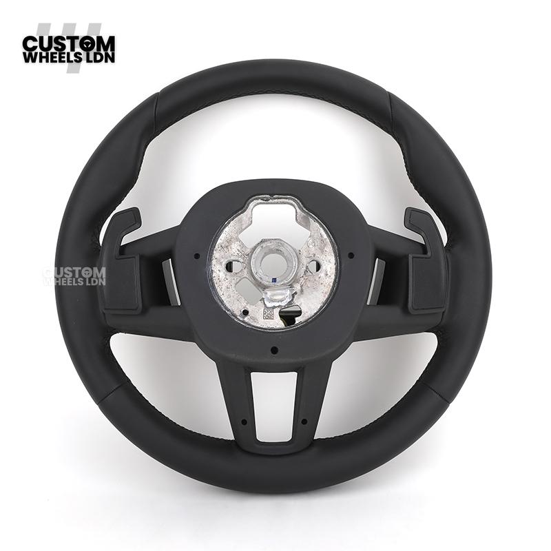 BMW i5 G60 2023 Steering Wheel – Smooth Black Leather, Silver Trim, Touch-Style Controls | Fits G60 5 Series, G70 7 Series, i5 + more | Plug & Play | Retrofit Upgrade for Older Models