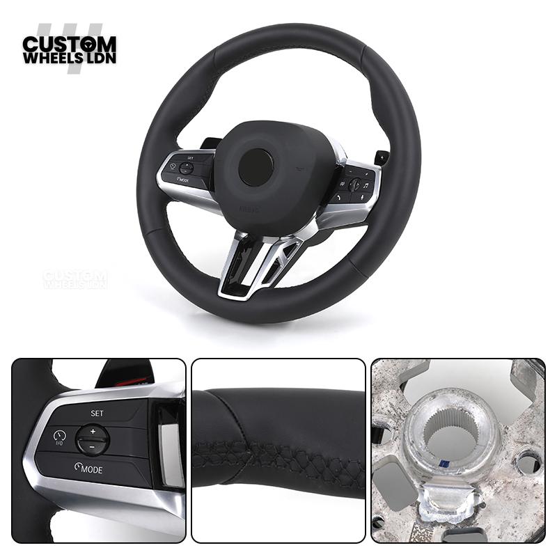 BMW i5 G60 2023 Steering Wheel – Smooth Black Leather, Silver Trim, Touch-Style Controls | Fits G60 5 Series, G70 7 Series, i5 + more | Plug & Play | Retrofit Upgrade for Older Models