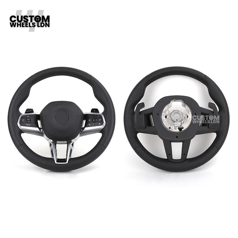 BMW i5 G60 2023 Steering Wheel – Smooth Black Leather, Silver Trim, Touch-Style Controls | Fits G60 5 Series, G70 7 Series, i5 + more | Plug & Play | Retrofit Upgrade for Older Models