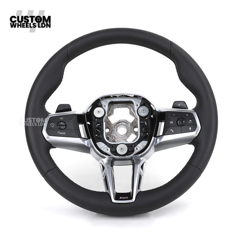 BMW i5 G60 2023 Steering Wheel – Smooth Black Leather, Silver Trim, Touch-Style Controls | Fits G60 5 Series, G70 7 Series, i5 + more | Plug & Play | Retrofit Upgrade for Older Models