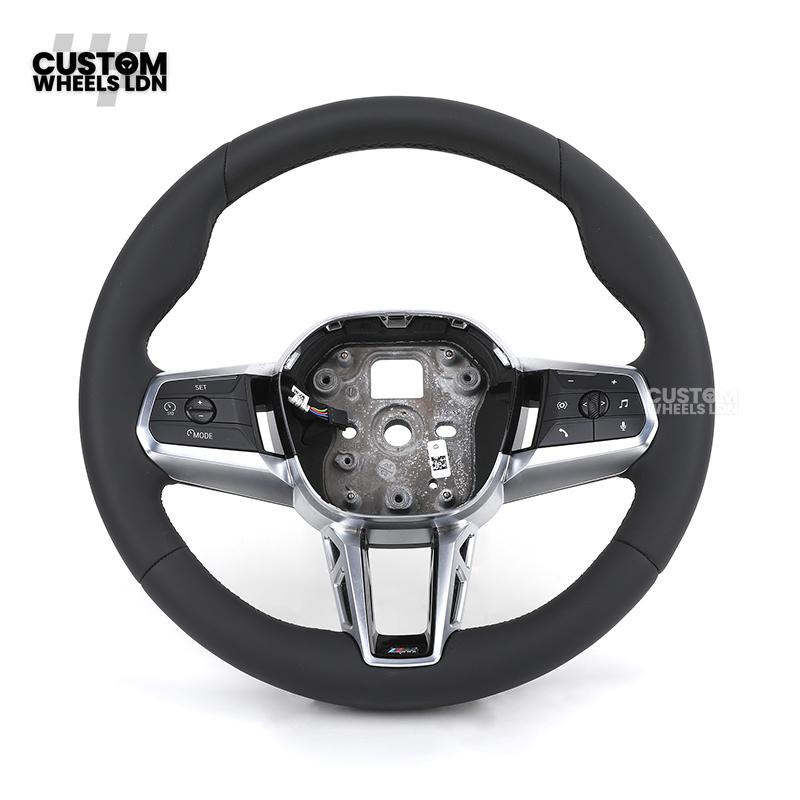 BMW i5 G60 2023 Steering Wheel – Smooth Black Leather, Silver Trim, Touch-Style Controls | Fits G60 5 Series, G70 7 Series, i5 + more | Plug & Play | Retrofit Upgrade for Older Models