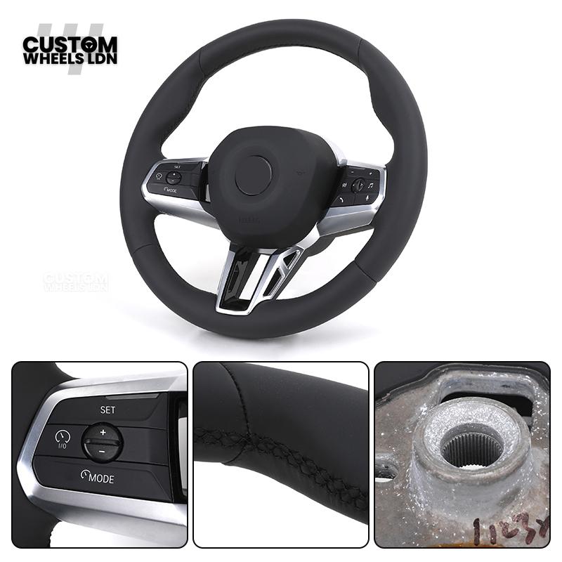 BMW i5 G60 2023 Steering Wheel – Smooth Black Leather, Silver Trim, Touch-Style Controls | Fits G60 5 Series, G70 7 Series, i5 + more | Plug & Play | Retrofit Upgrade for Older Models
