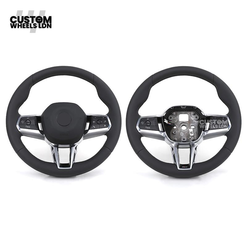 BMW i5 G60 2023 Steering Wheel – Smooth Black Leather, Silver Trim, Touch-Style Controls | Fits G60 5 Series, G70 7 Series, i5 + more | Plug & Play | Retrofit Upgrade for Older Models