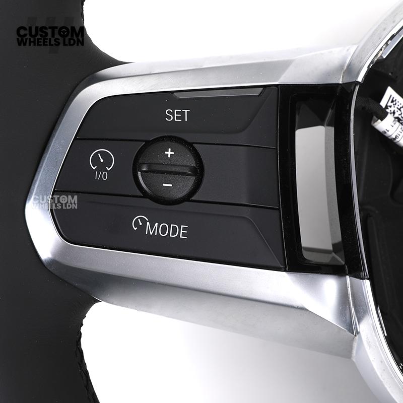BMW i5 G60 2023 Steering Wheel – Smooth Black Leather, Silver Trim, Touch-Style Controls | Fits G60 5 Series, G70 7 Series, i5 + more | Plug & Play | Retrofit Upgrade for Older Models