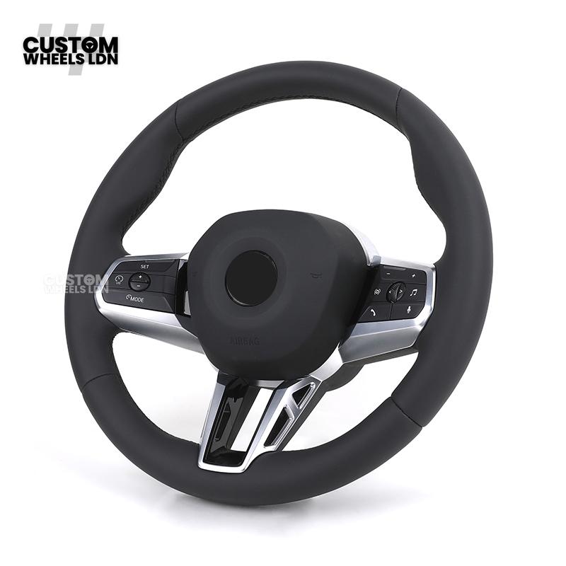 BMW i5 G60 2023 Steering Wheel – Smooth Black Leather, Silver Trim, Touch-Style Controls | Fits G60 5 Series, G70 7 Series, i5 + more | Plug & Play | Retrofit Upgrade for Older Models