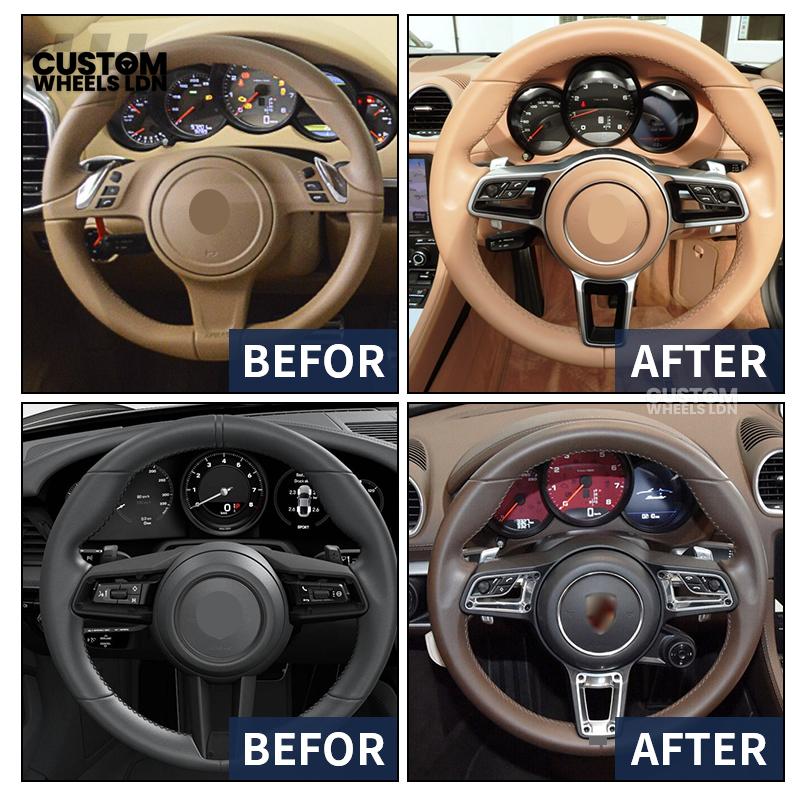 Porsche Custom Steering Wheel – Full Beige Leather with Black Trim | Fits 997, 991, Panamera, Cayenne (2000+ Plug & Play)