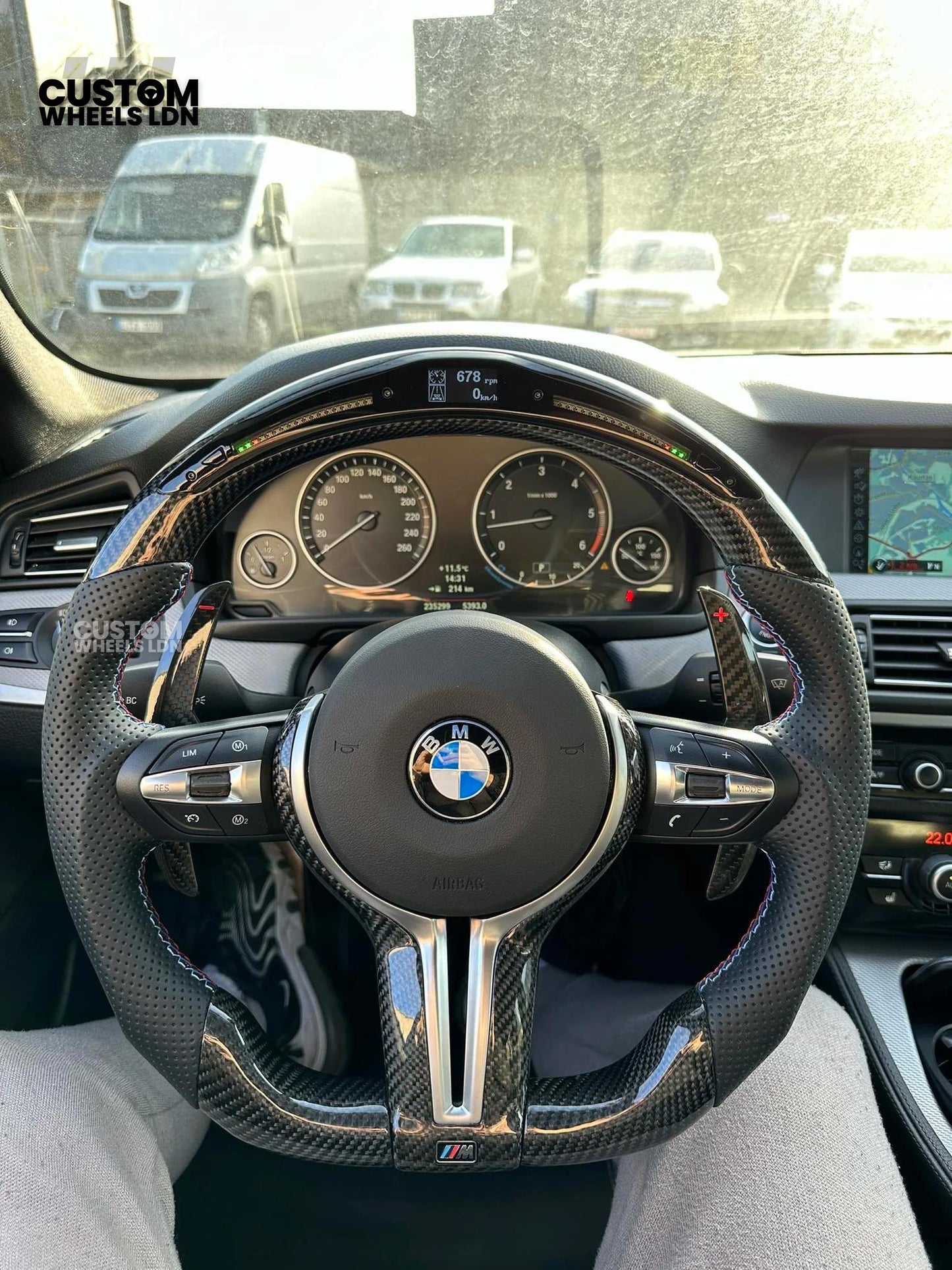 BMW Custom LED Steering Wheel – Carbon Fibre with M-Stitching, Perforated Leather, Flat Bottom | Fits 1/2/3/4 Series, X1, X2 + more | Fits older models