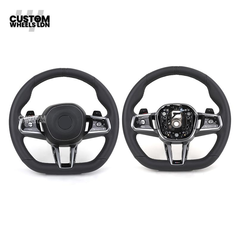 BMW i5 G60 2023 Steering Wheel – Smooth Black Leather, Silver Trim, Touch-Style Controls | Fits G60 5 Series, G70 7 Series, i5 + more | Plug & Play | Retrofit Upgrade for Older Models