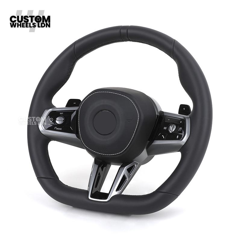 BMW i5 G60 2023 Steering Wheel – Smooth Black Leather, Silver Trim, Touch-Style Controls | Fits G60 5 Series, G70 7 Series, i5 + more | Plug & Play | Retrofit Upgrade for Older Models